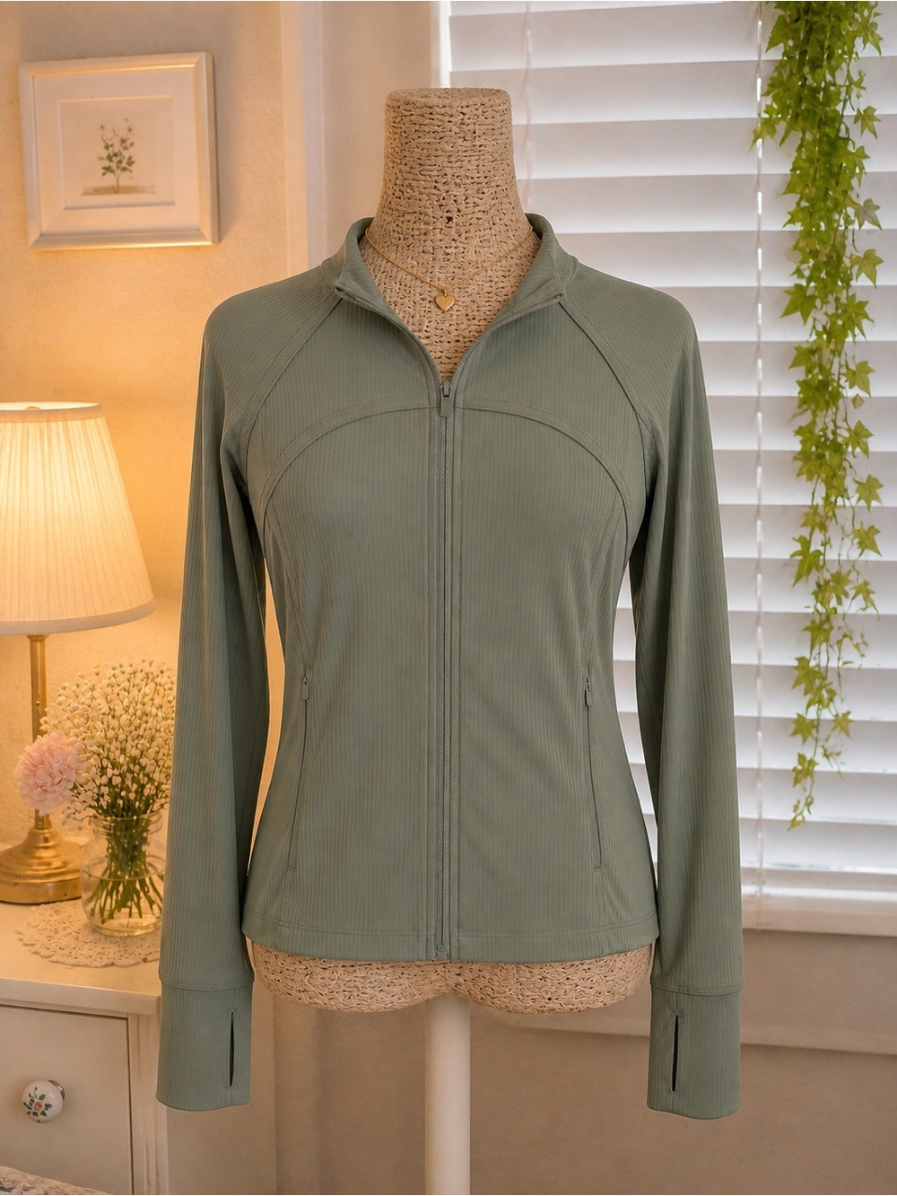 Light Sage Green Zip-Up Long Sleeve Jacket